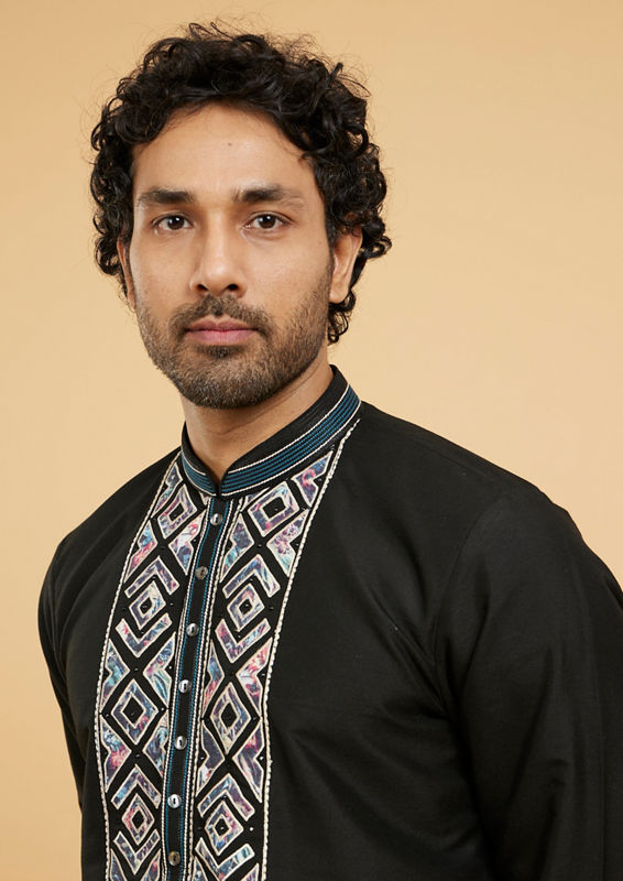 Twamev Men Black Elegance Kurta Pajama