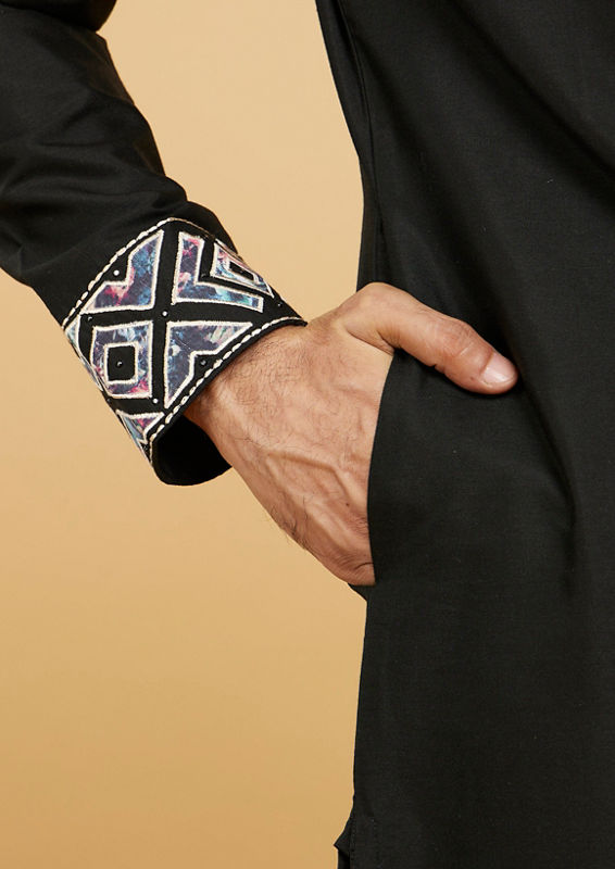 Twamev Men Black Elegance Kurta Pajama
