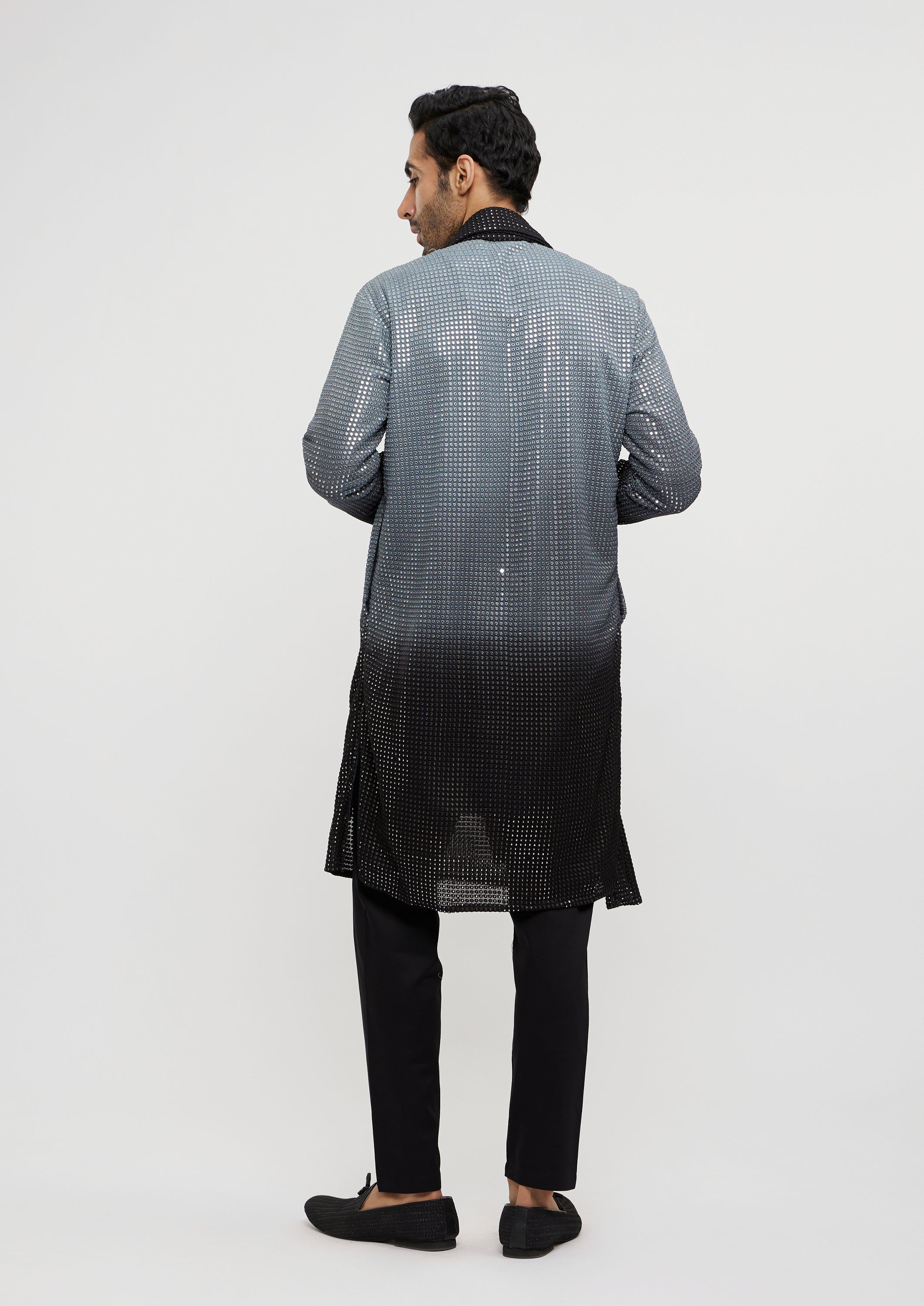 Twamev Men Dark Grey Black Georgette Kurta Set with Dupatta