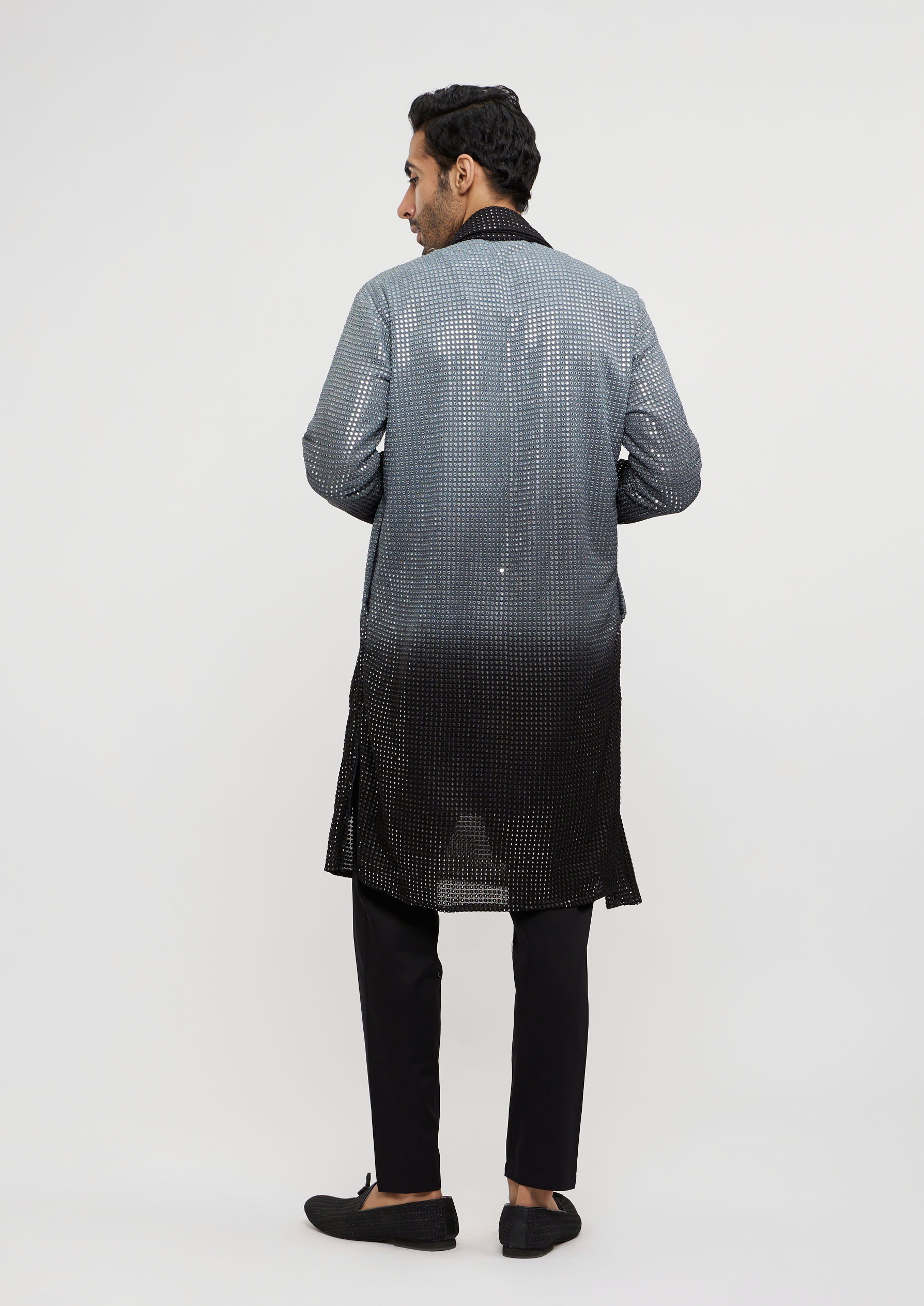 Twamev Men Dark Grey Black Georgette Kurta Set with Dupatta
