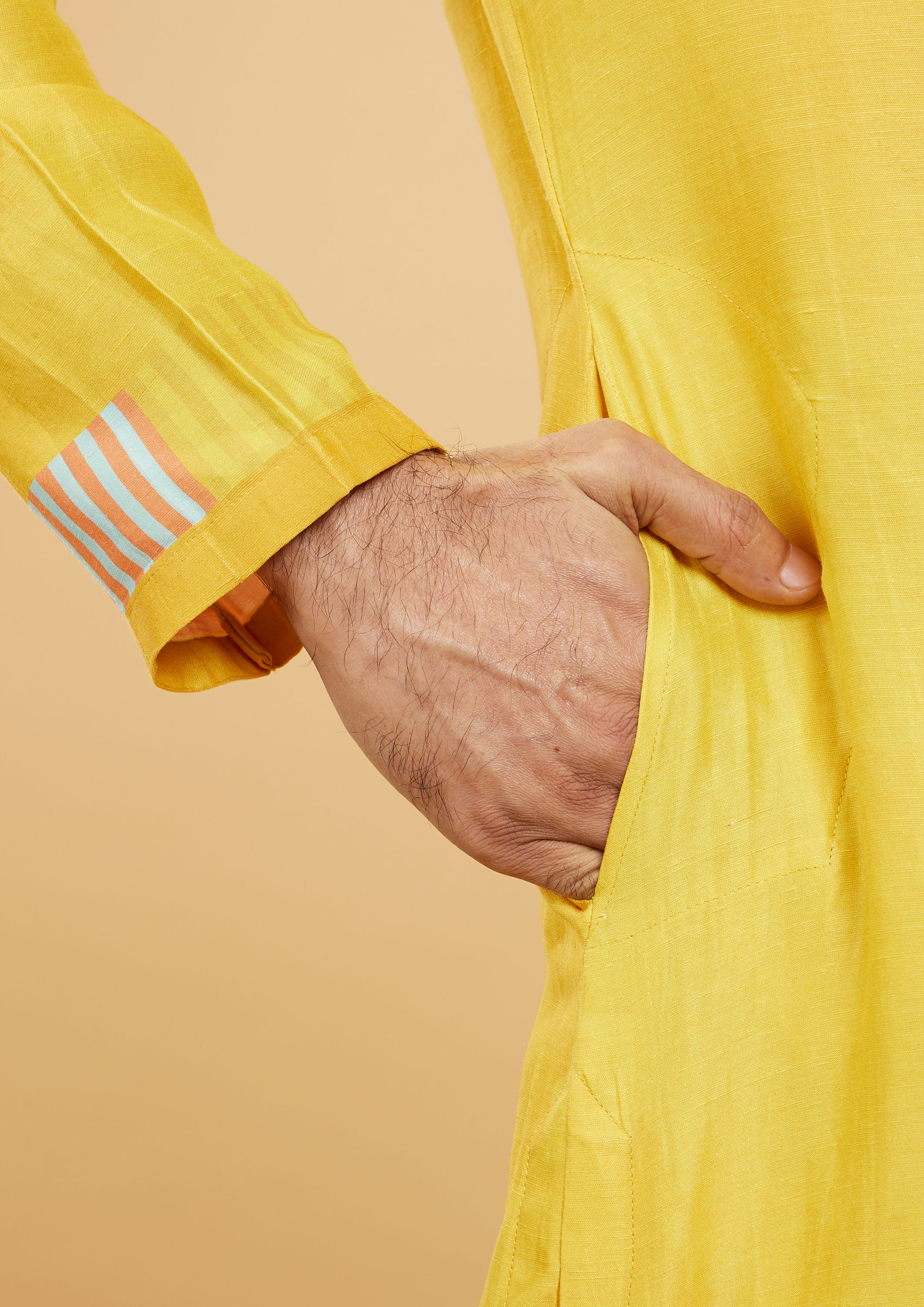 Twamev Men Mustard Art Silk Kurta Pant Set