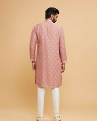 Twamev Men Dusty Pink Chanderi Embroidered Kurta Set