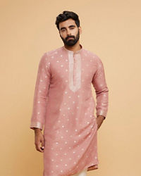 Twamev Men Dusty Pink Chanderi Embroidered Kurta Set