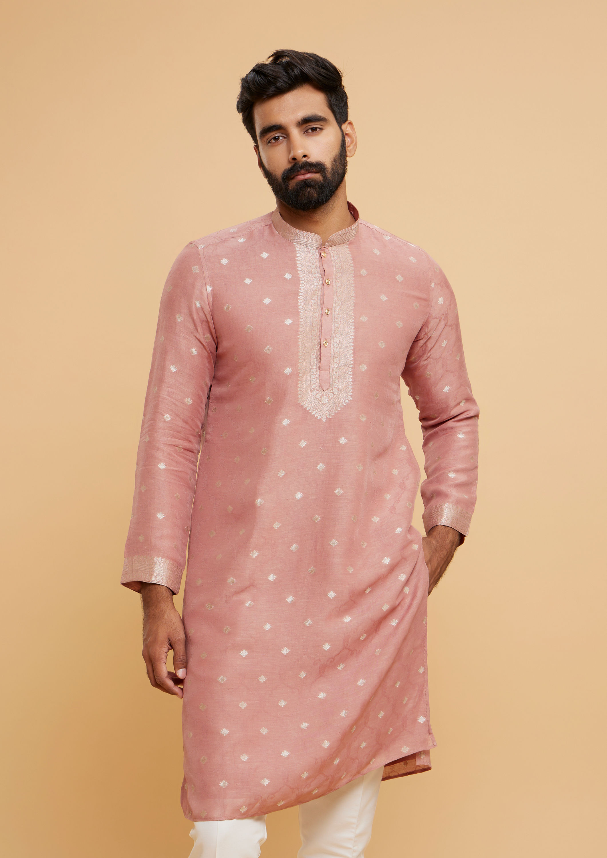 Twamev Men Dusty Pink Charm Kurta Pajama