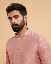 Twamev Men Dusty Pink Chanderi Embroidered Kurta Set