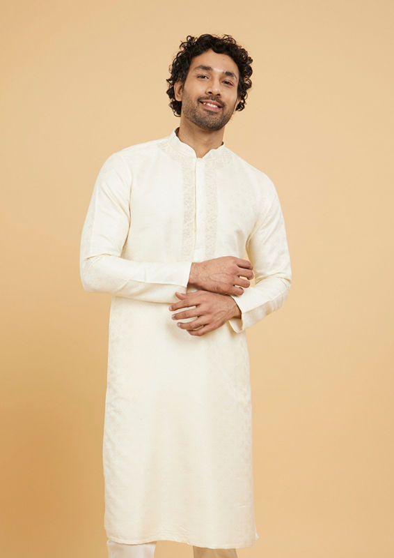 Twamev Men Cream Beige Buta Patterned Kurta Set
