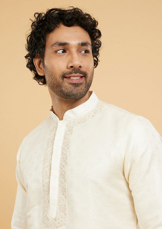 Twamev Men Cream Beige Buta Patterned Kurta Set