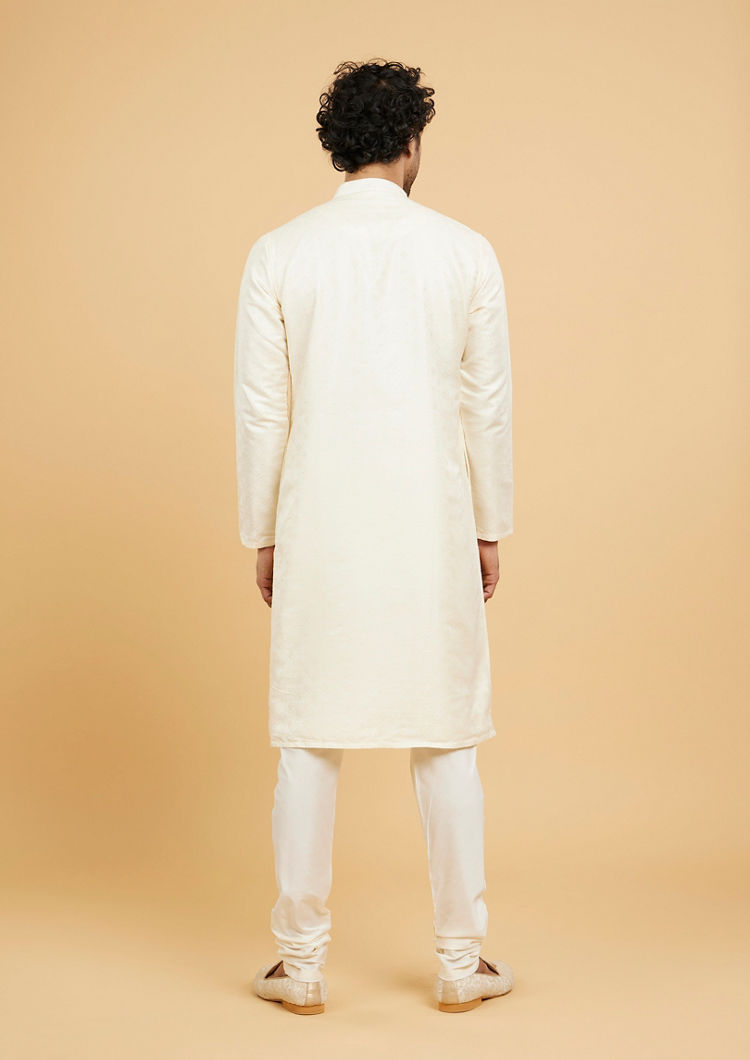 Twamev Men Cream Beige Buta Patterned Kurta Set