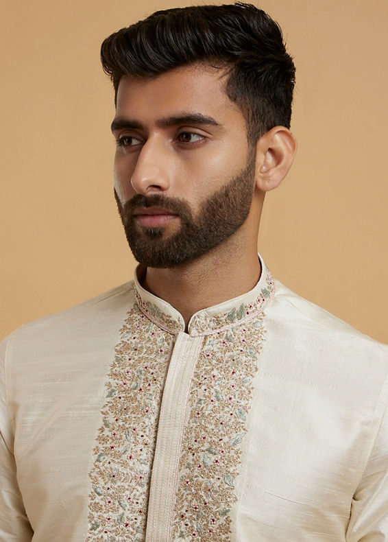 Twamev Men Beige Silk Elegance Kurta Pajama