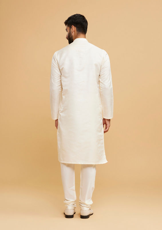Twamev Men Twinkling Cream Brocade Kurta Pajama