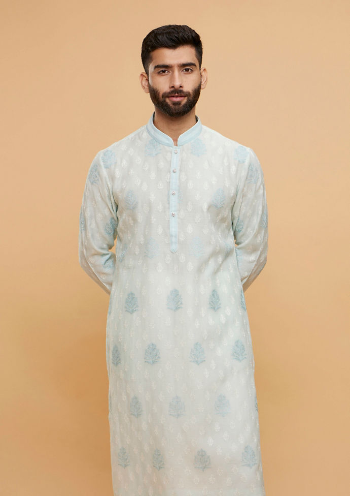 Twamev Men Aqua Green Buta Patterned Kurta Set