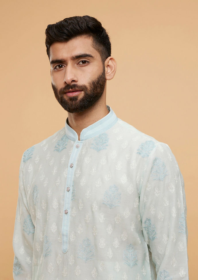Twamev Men Aqua Green Buta Patterned Kurta Set