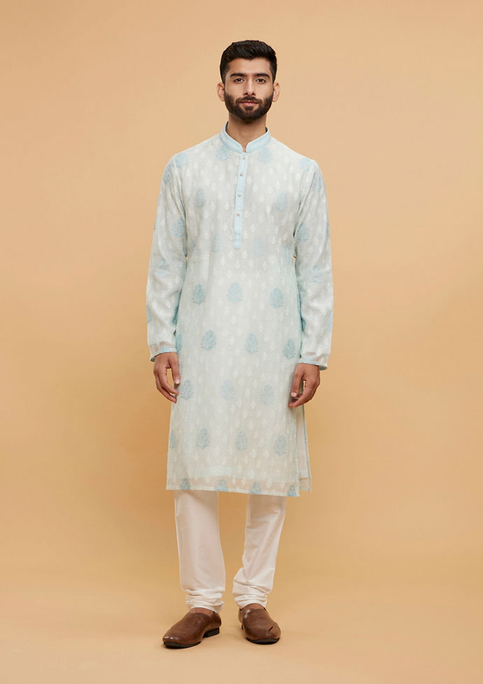 Twamev Men Aqua Green Buta Patterned Kurta Set