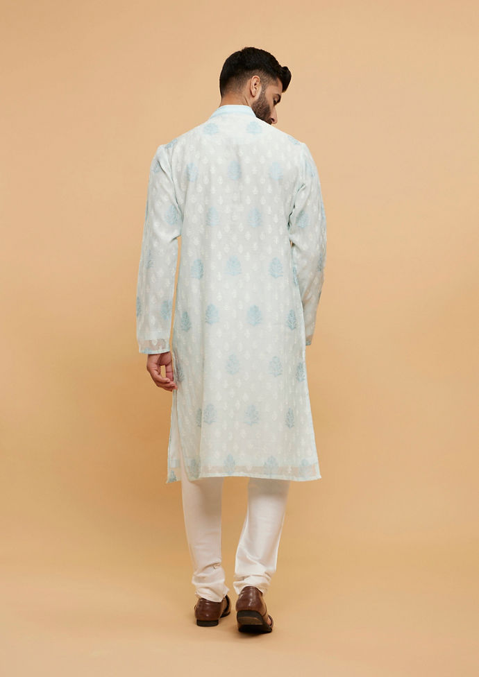 Twamev Men Aqua Green Buta Patterned Kurta Set