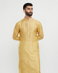 Twamev Men Mustard Yellow Mirror Embellished Kurta Set