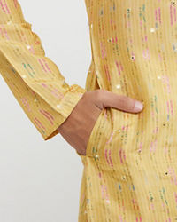 Twamev Men Mustard Yellow Mirror Embellished Kurta Set