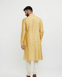 Twamev Men Mustard Yellow Mirror Embellished Kurta Set