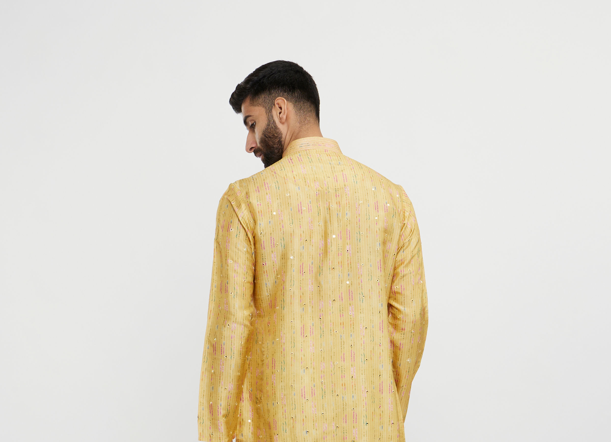 Twamev Men Mustard Yellow Mirror Embellished Kurta Set