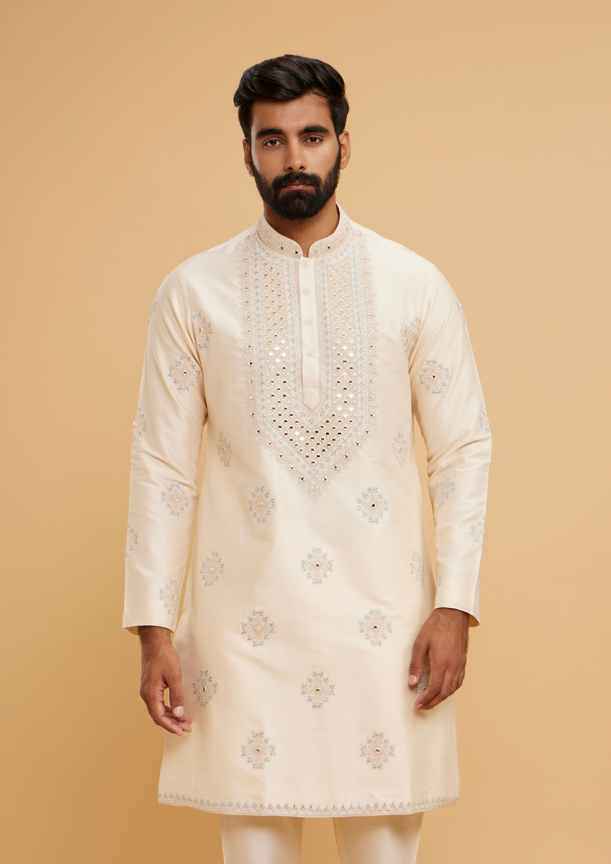 Twamev Men Beige Elegance Kurta Pajama