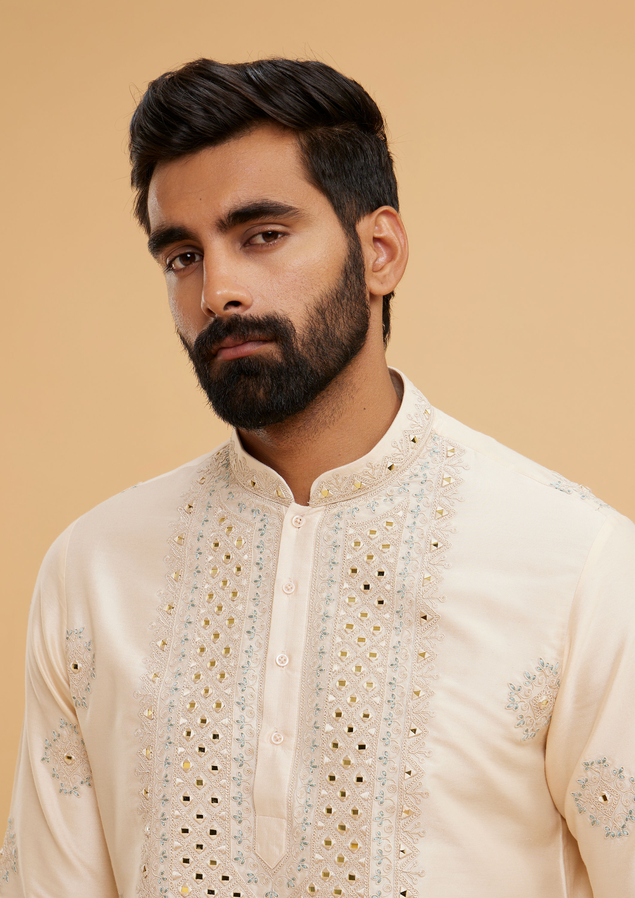 Twamev Men Beige Elegance Kurta Pajama