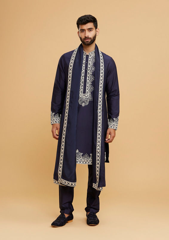 Twamev Men Blue Elegance Kurta Set with Dupatta