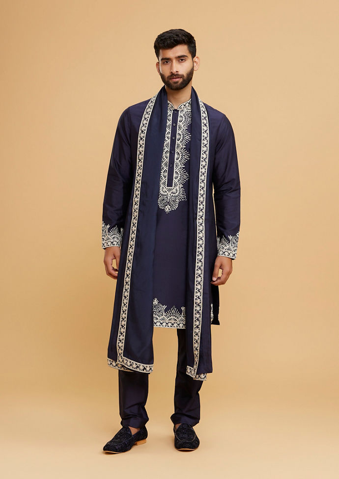 Twamev Men Blue Elegance Kurta Set with Dupatta