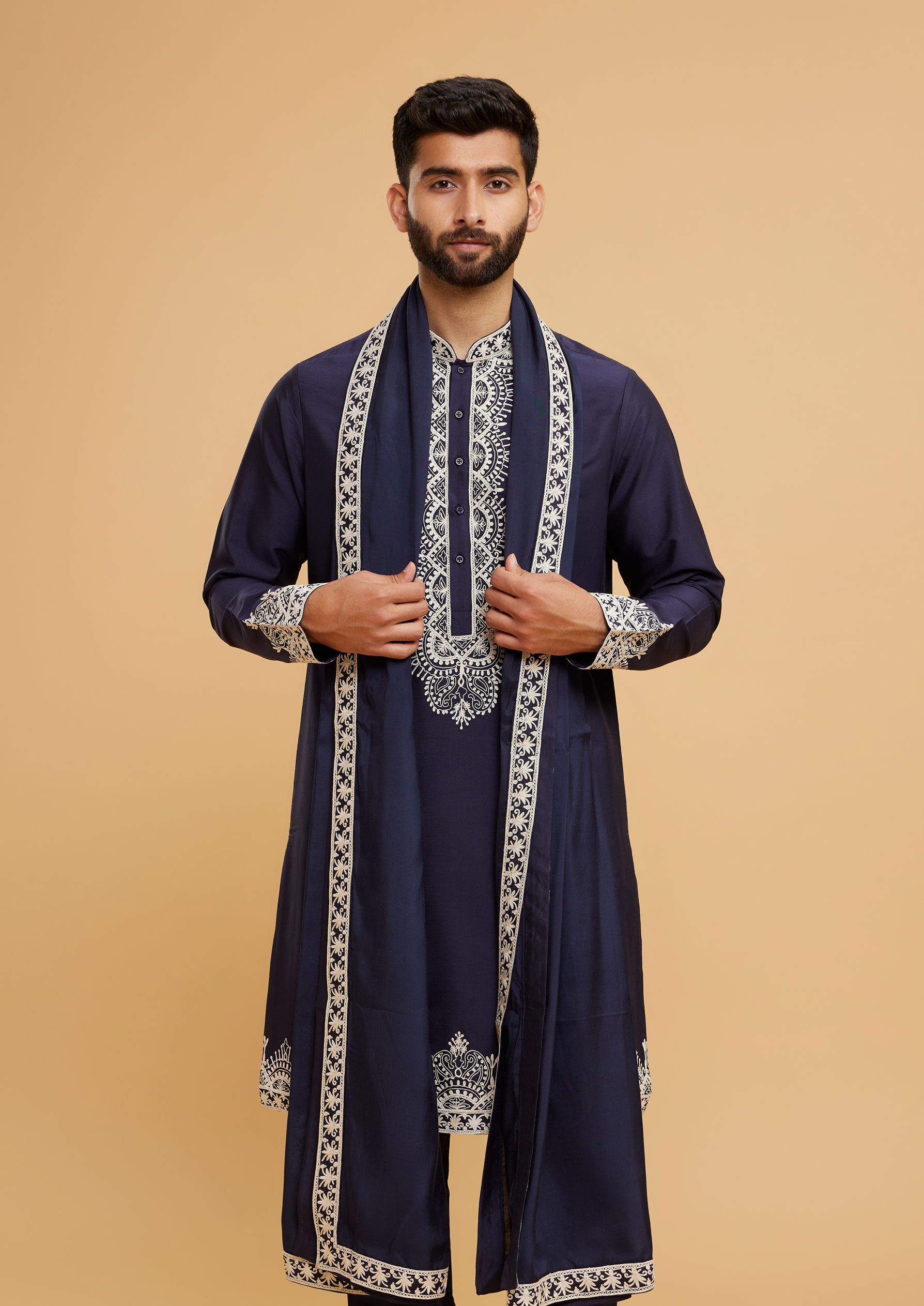 Twamev Men Blue Elegance Kurta Set with Dupatta