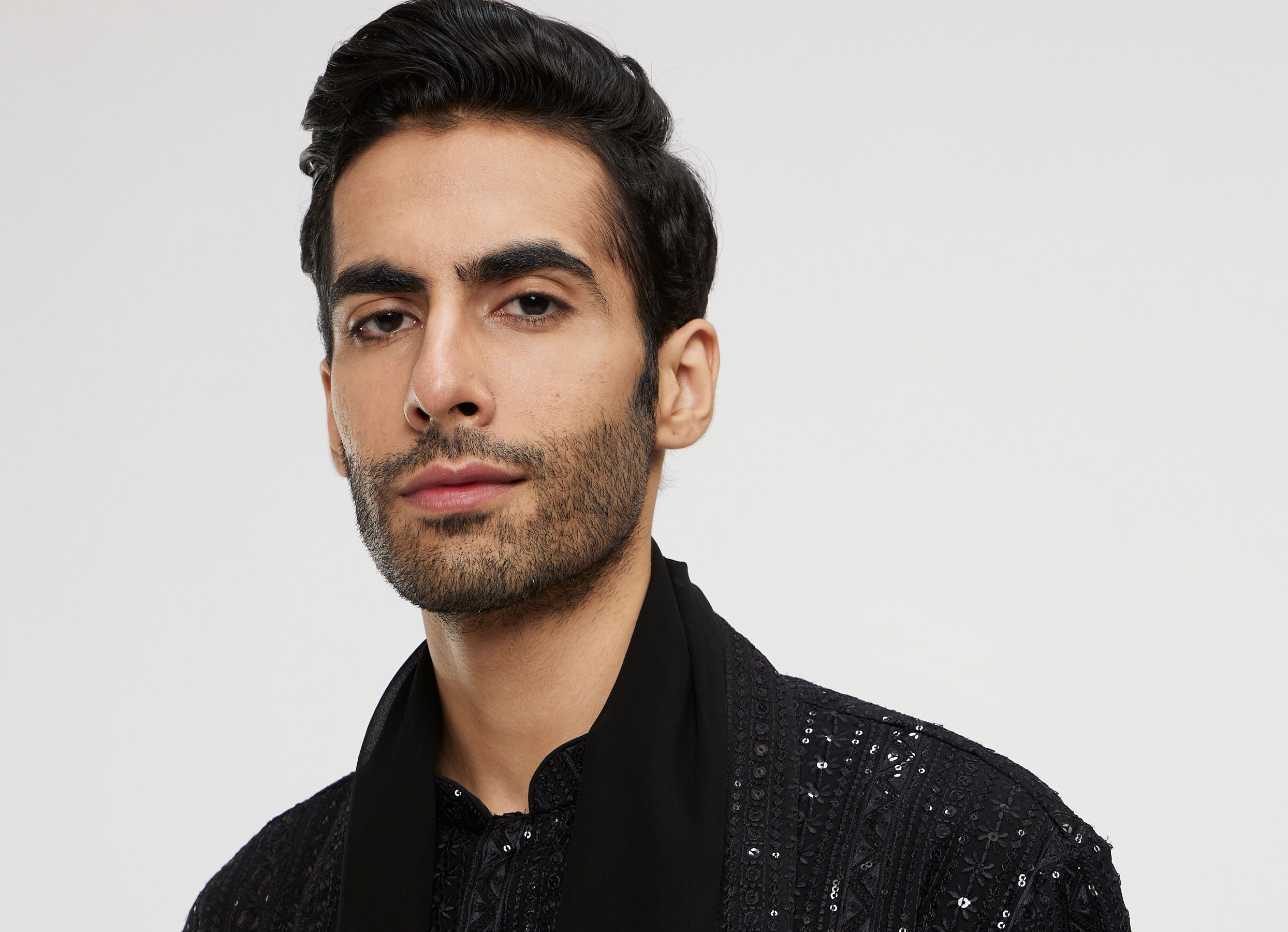 Twamev Men Black Georgette Embroidered Kurta Set with Dupatta