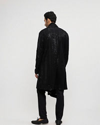Twamev Men Black Georgette Embroidered Kurta Set with Dupatta