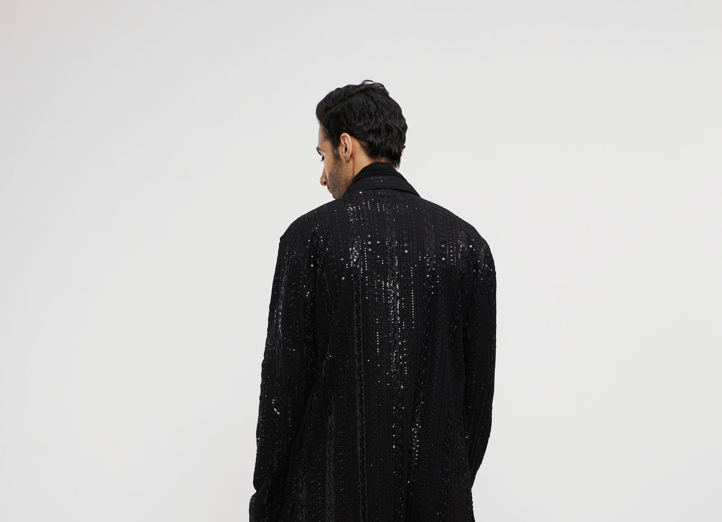 Twamev Men Black Georgette Embroidered Kurta Set with Dupatta