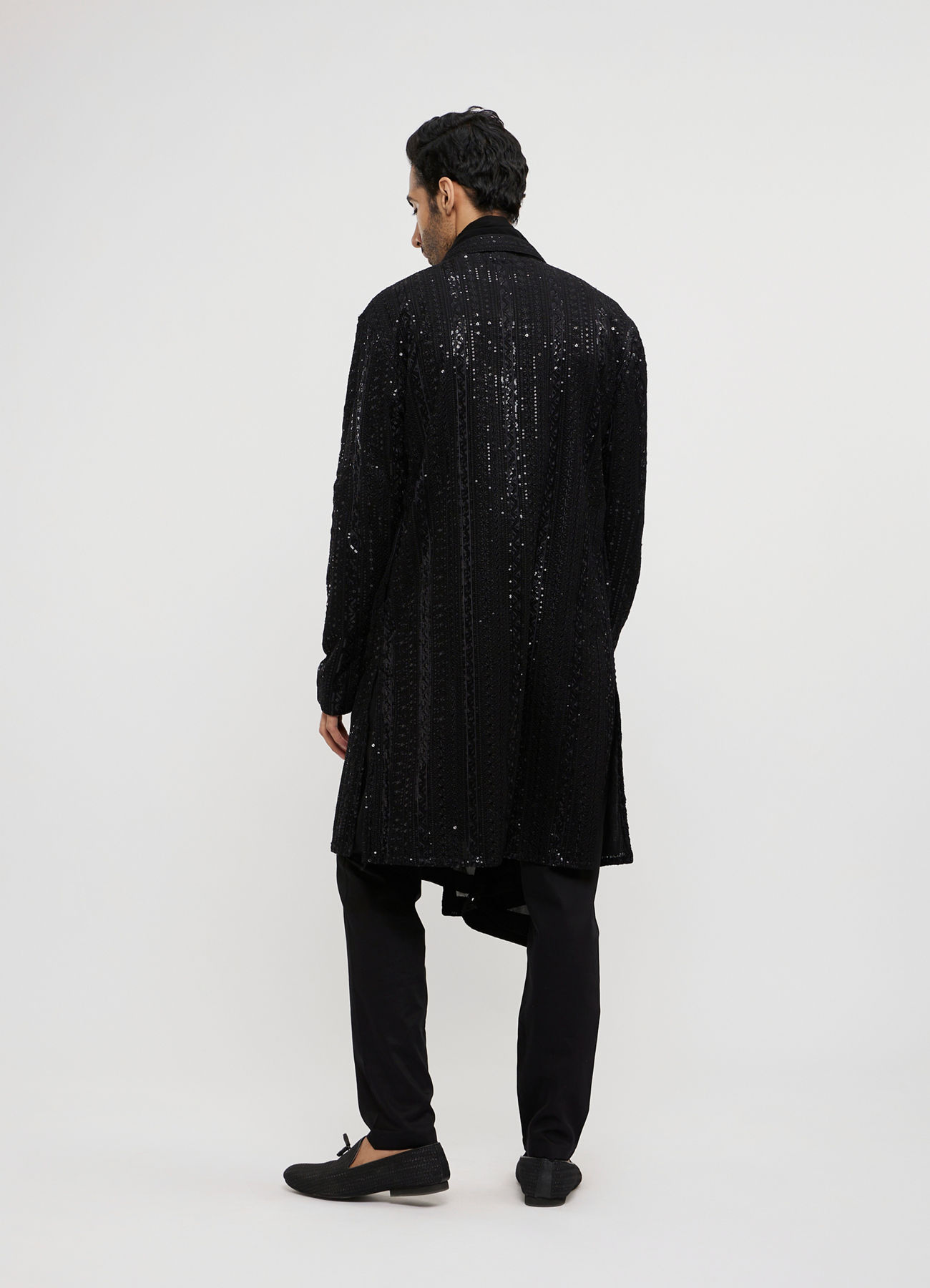Twamev Men Black Georgette Embroidered Kurta Set with Dupatta