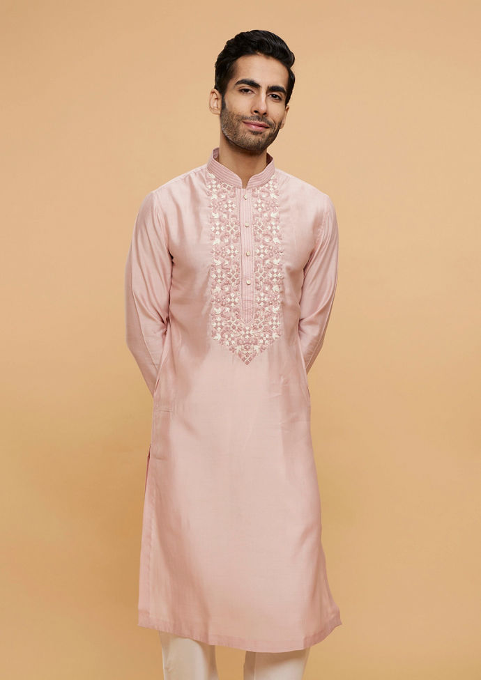 Twamev Men Peach Prime Elegance Kurta Pajama