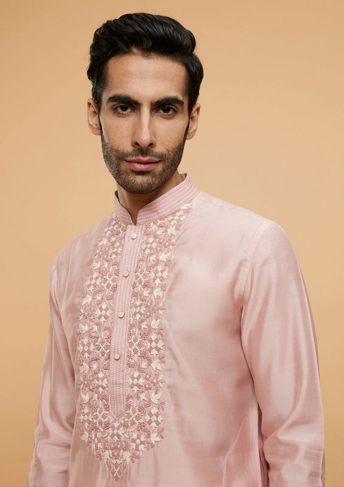 Twamev Men Peach Prime Elegance Kurta Pajama