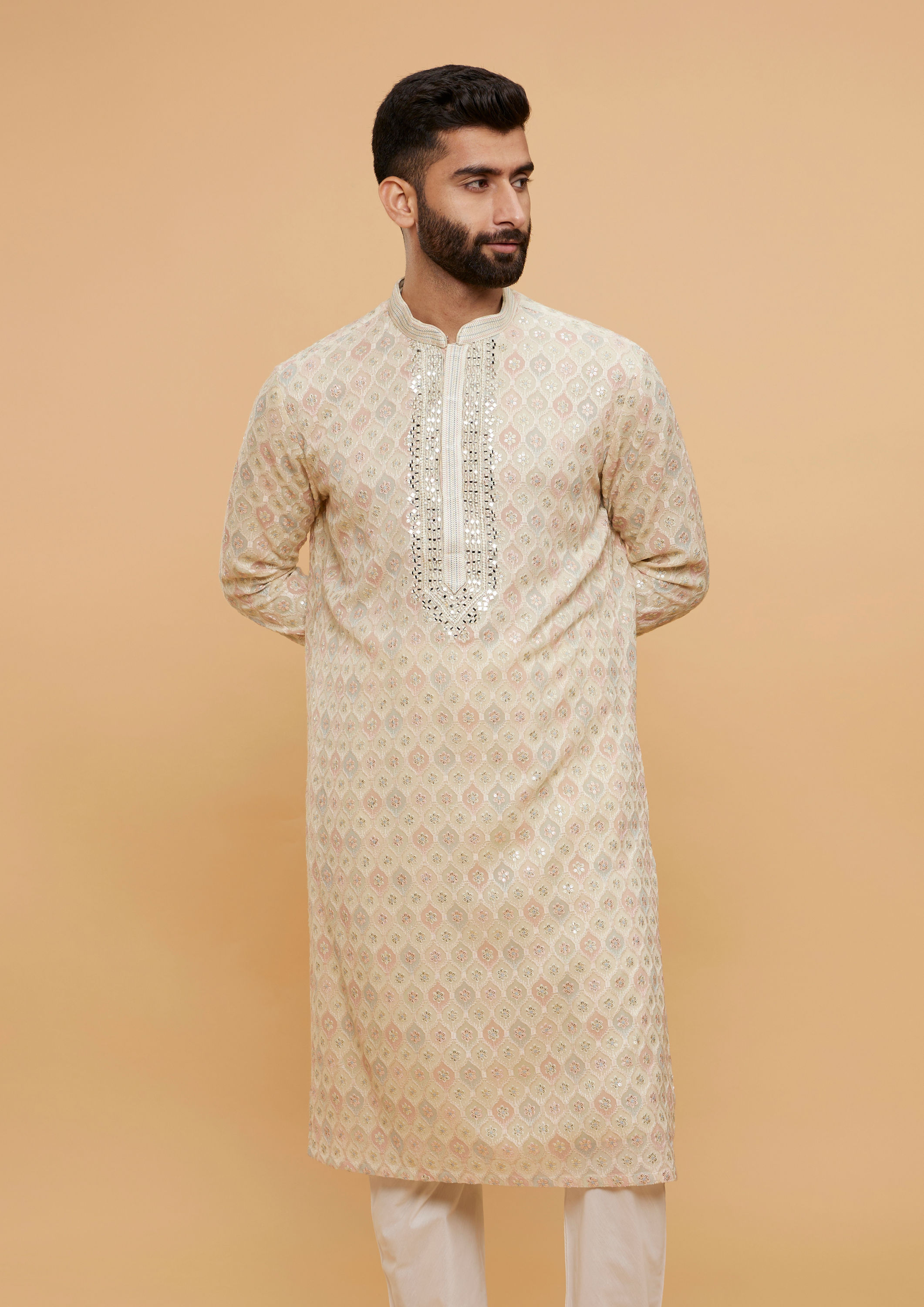 Twamev Men Beige Georgate Elegance Kurta Pajama