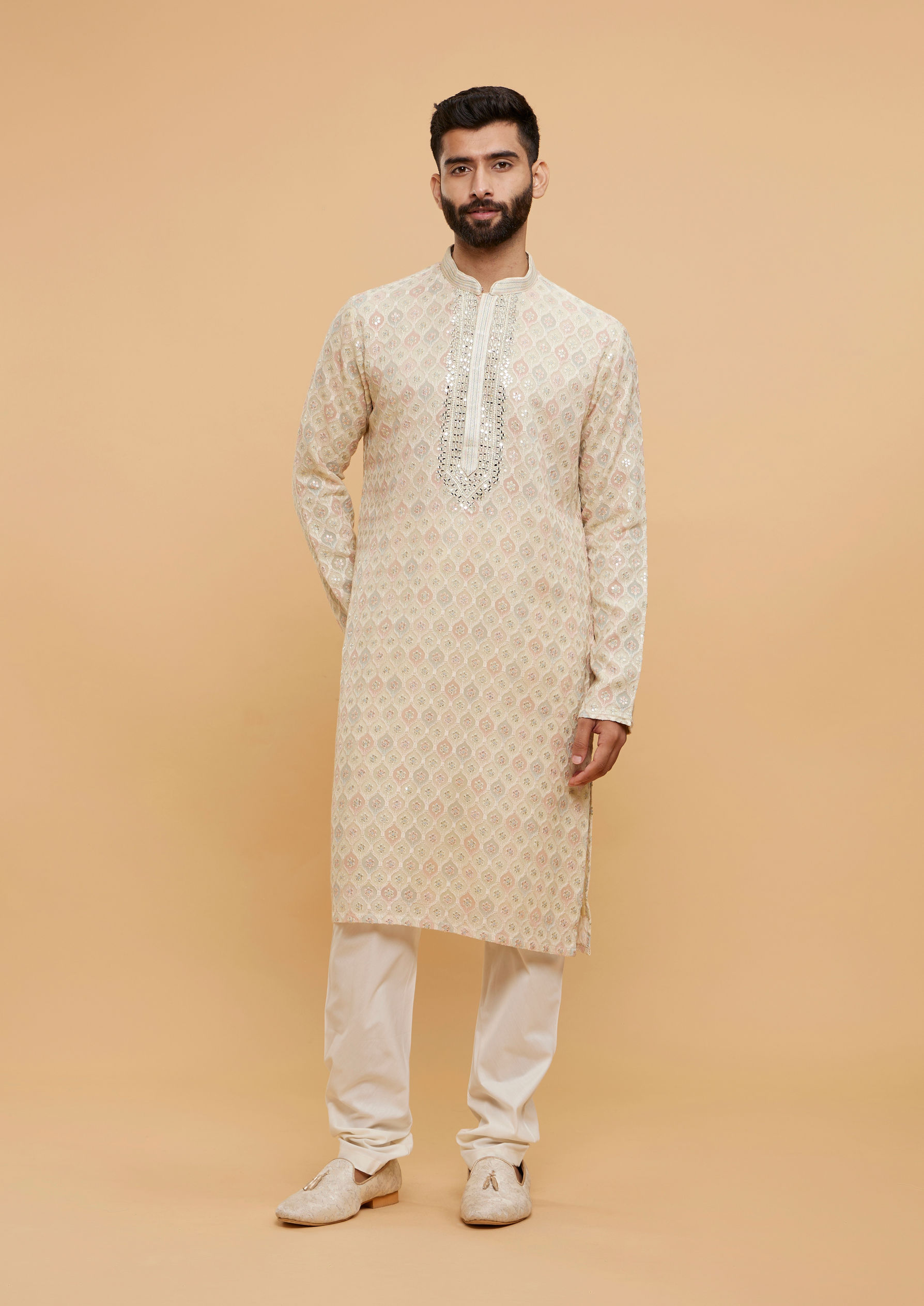 Twamev Men Beige Georgate Elegance Kurta Pajama