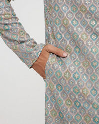 Twamev Men Grey Georgette Embroidered Kurta Set