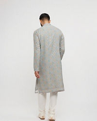 Twamev Men Grey Georgette Embroidered Kurta Set