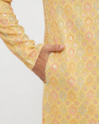 Twamev Men Mustard Georgette Embroidered Kurta Set