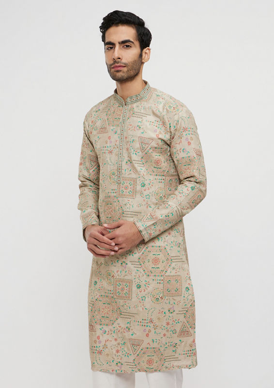 Twamev Men Opulent Beige Kurta Pajama image number 0