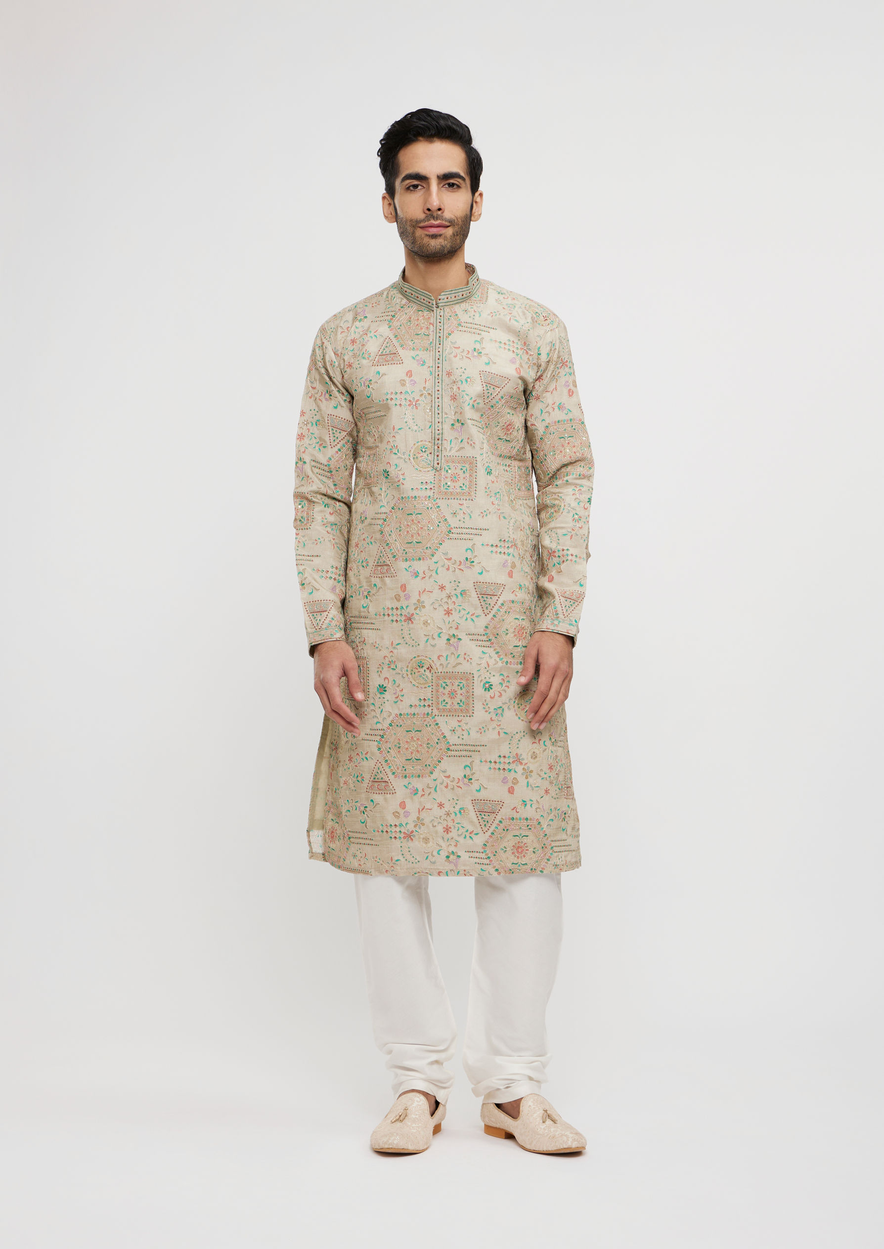 Twamev Men Opulent Beige Kurta Pajama image number 2