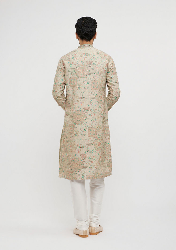 Twamev Men Opulent Beige Kurta Pajama image number 4