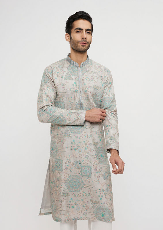 Twamev Men Pista Green Festive Kurta Pajama