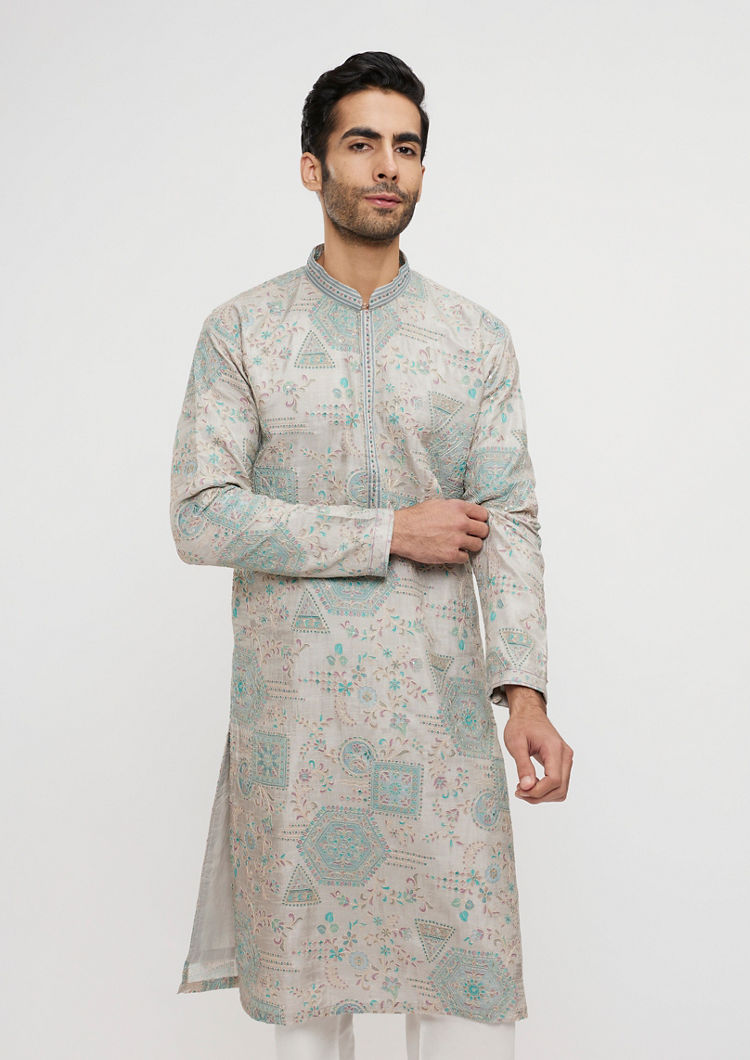 Twamev Men Pista Green Festive Kurta Pajama