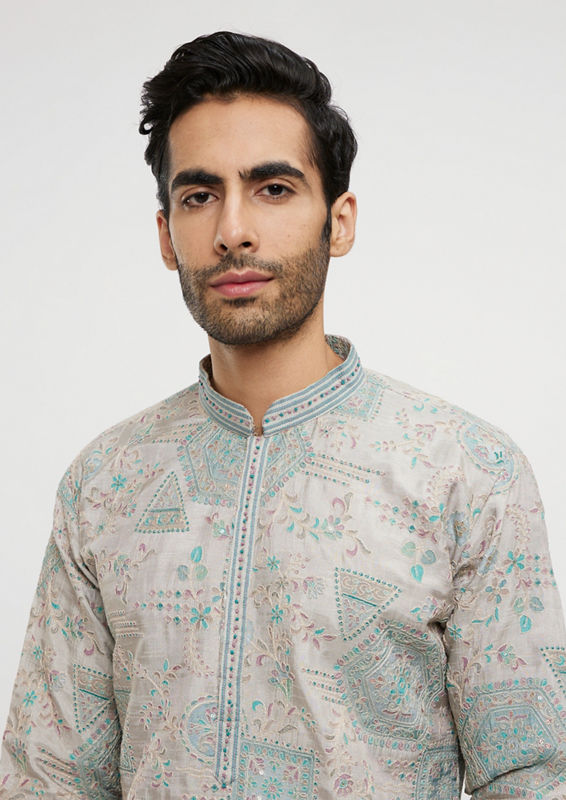 Twamev Men Pista Green Festive Kurta Pajama