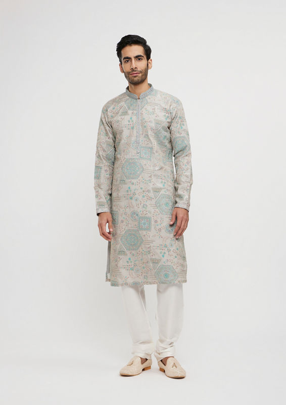 Twamev Men Pista Green Festive Kurta Pajama