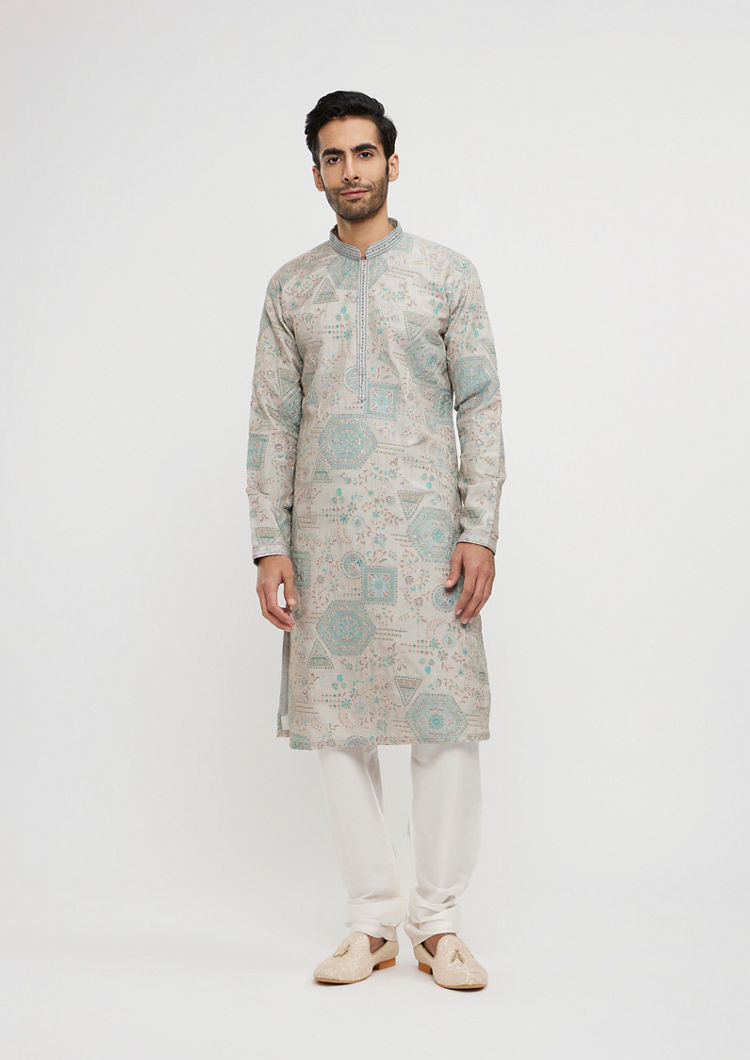 Twamev Men Pista Green Festive Kurta Pajama image number 2