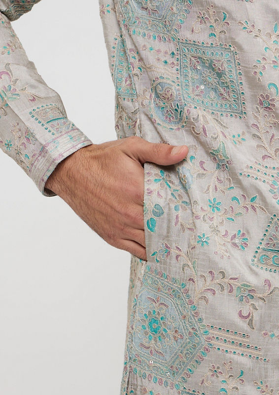 Twamev Men Pista Green Festive Kurta Pajama