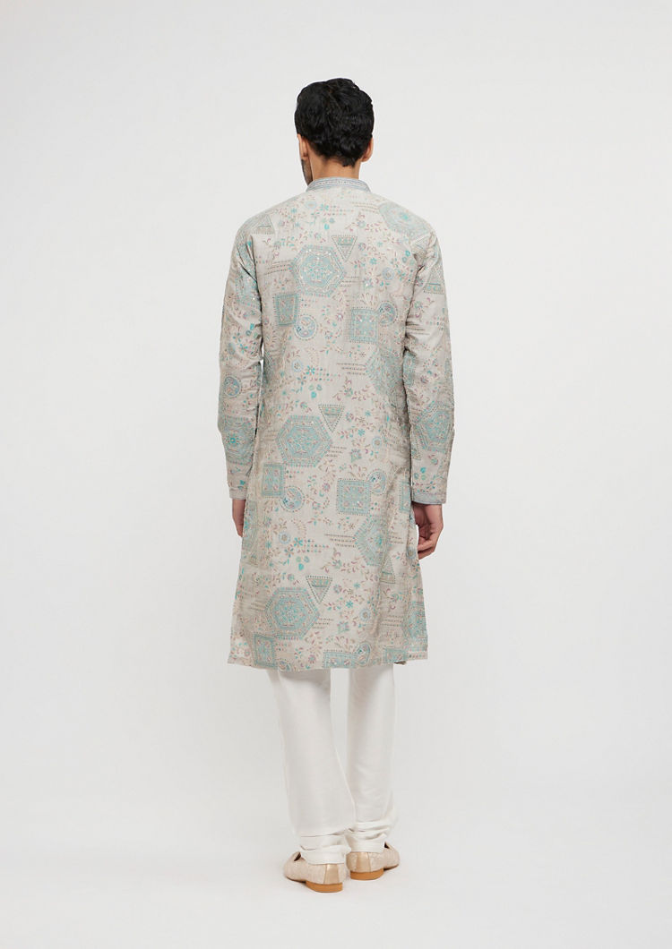 Twamev Men Pista Green Festive Kurta Pajama