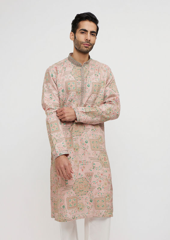 Twamev Men Dusty Pink Graceful Kurta Pajama image number 0