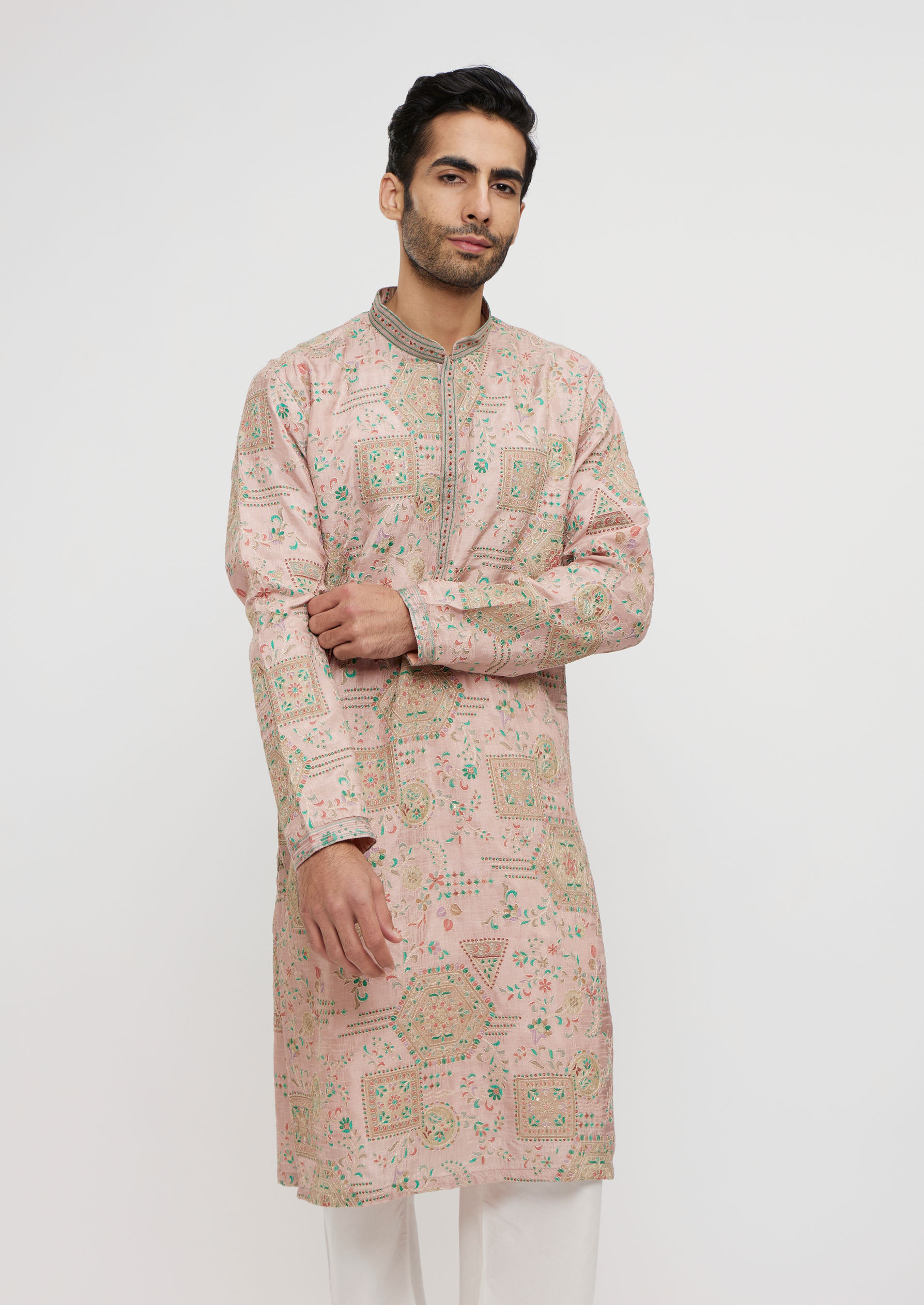 Twamev Men Dusty Pink Graceful Kurta Pajama